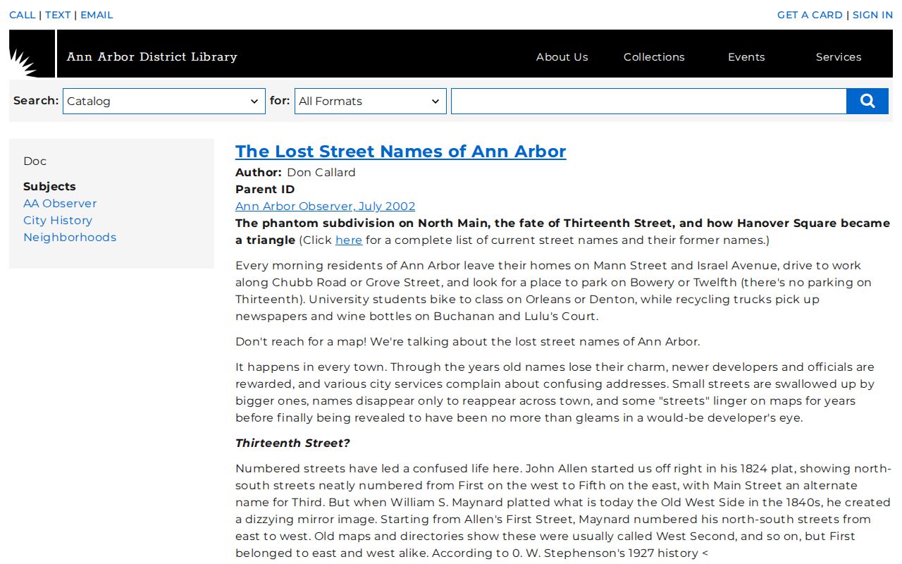 Washtenaw street directory Ann Arbor lost street names research
