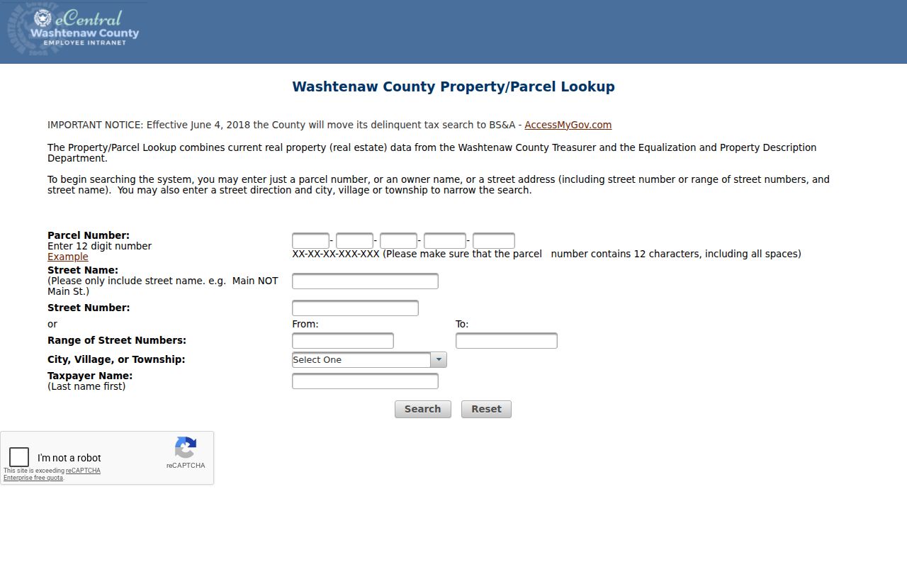 Washtenaw residents directory parcel search form