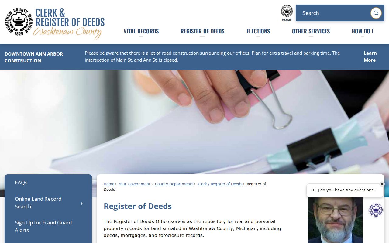 Washtenaw residents directory Register of Deeds office